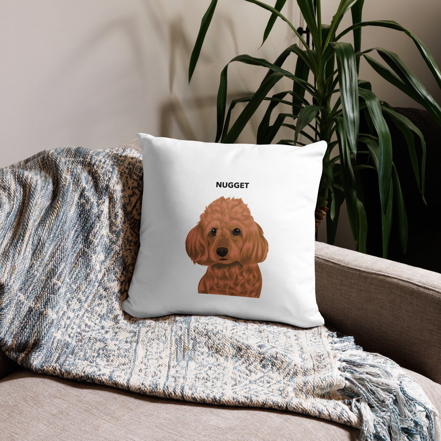 Couch Pillow with Artisanal Custom Pet Portrait