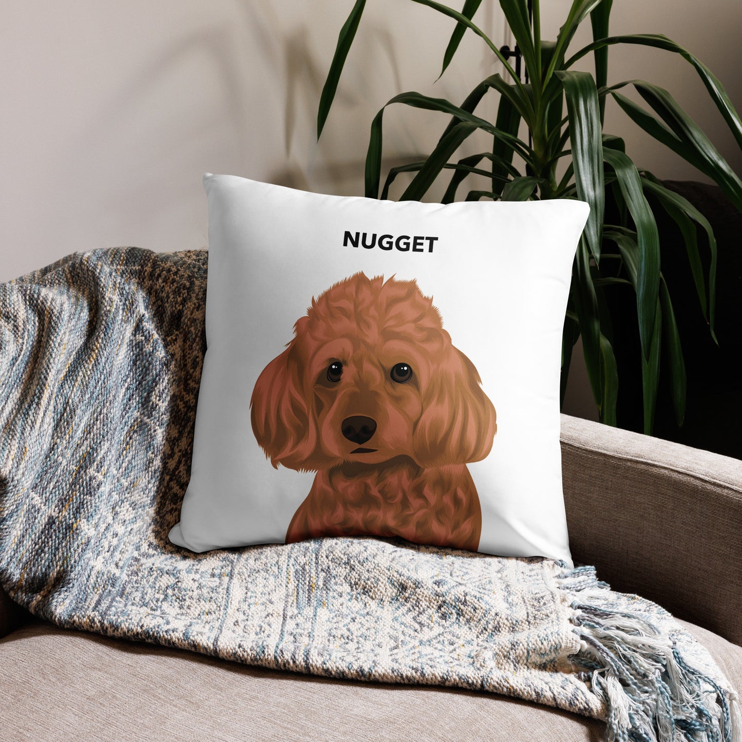 Couch Pillow with Artisanal Custom Pet Portrait