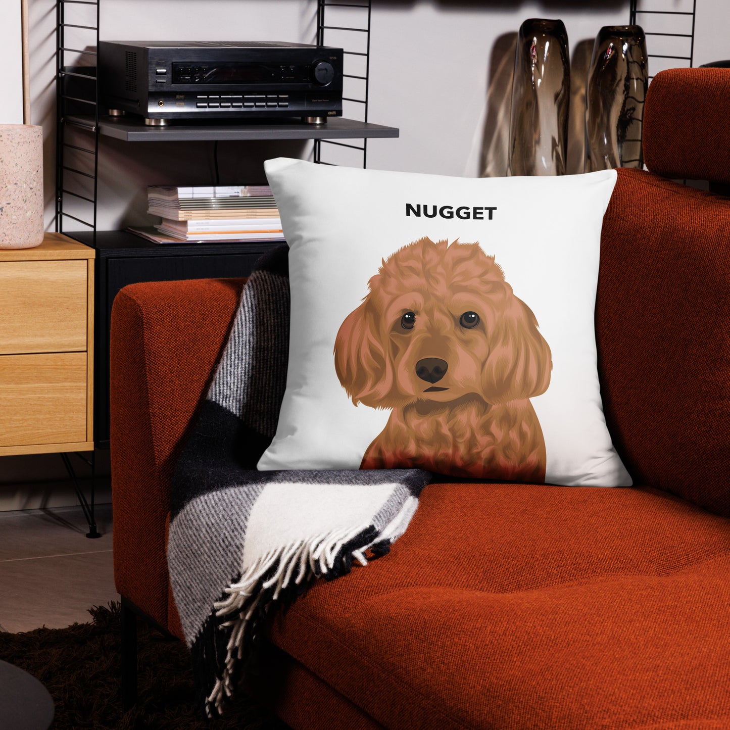 Couch Pillow with Artisanal Custom Pet Portrait